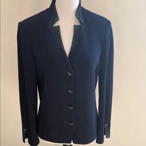St. John Collection Navy Blazer Sweater with Crystal Trim